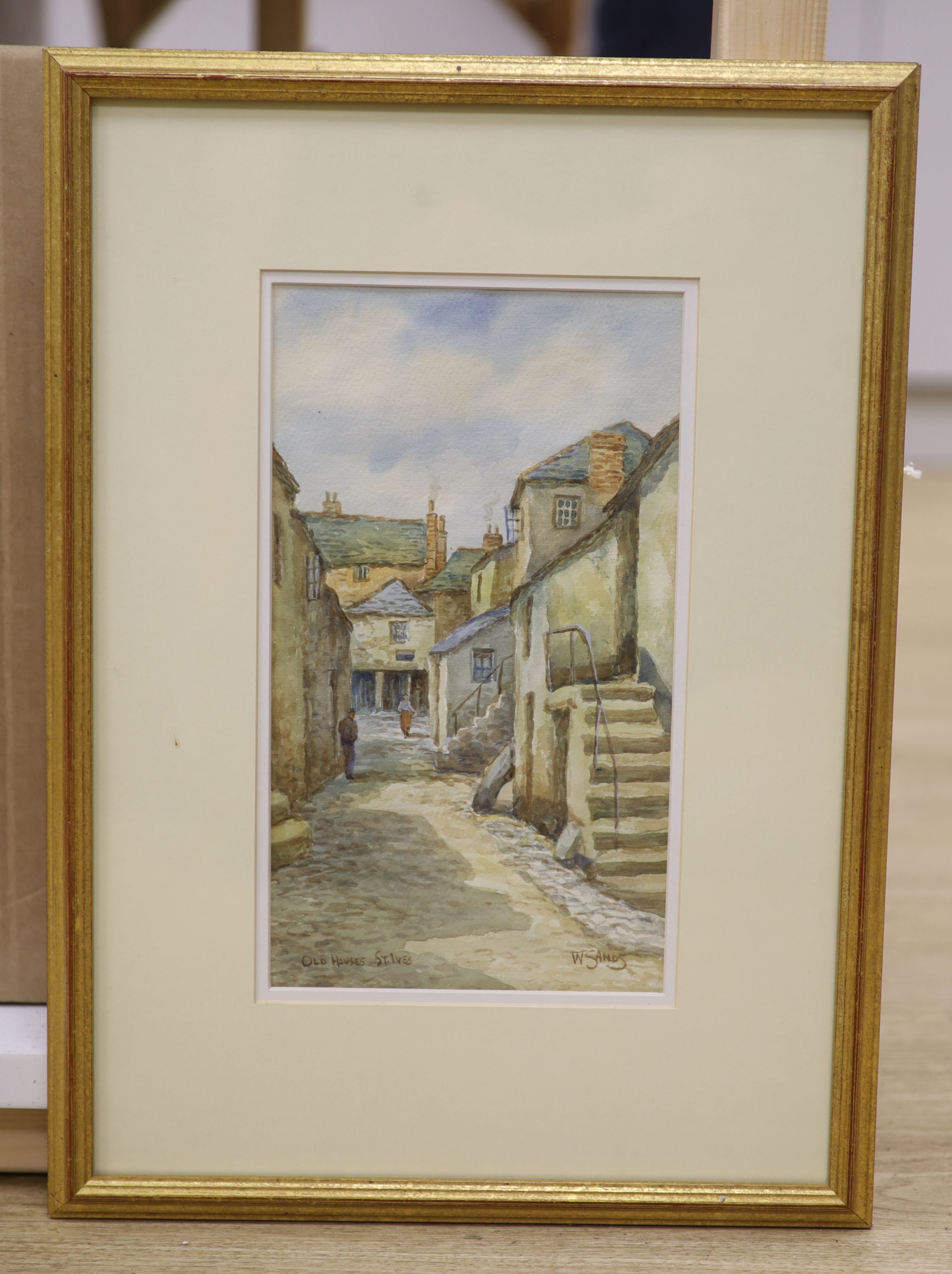 W. Sands, watercolour, Old Houses, St Ives, signed, 29 x 16.5cm